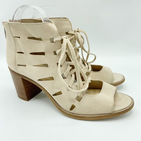Vince Camuto Tressa Booties 10 Beige Suede Leather Lace Up Sandals - Picture 1 of 9